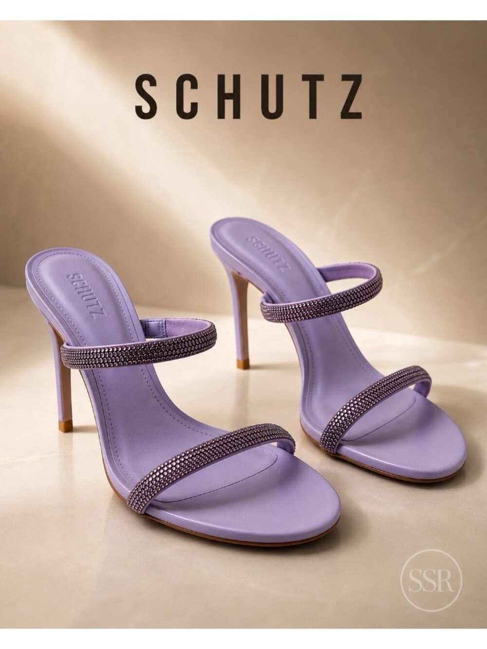 Schutz Taliah Crystal Sandals Light Amethyst Leather Heels NWOB Brazil 10B